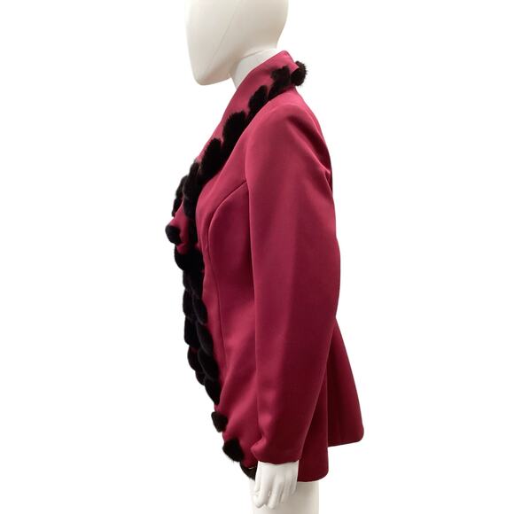 Vintage Essence Blazer Women’s Size 8 Satin With Mink Trim Made In USA Wine Red - Picture 3 of 6